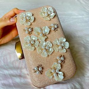 Women Clutch Evening Bag Party Flower Glitter